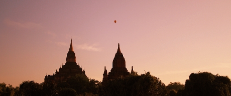 Bagan Skyline with a balloon in the background