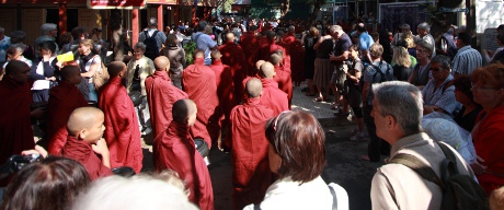 Monks going for Alms in Mandalay.