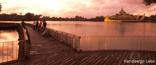 Karawait in Kandawgyi Lake during sunset.