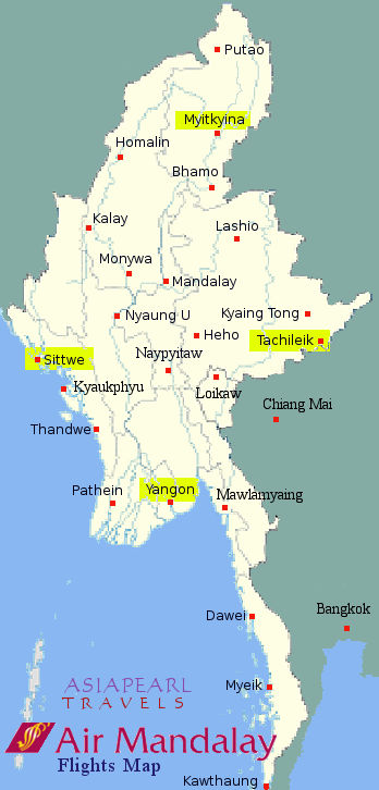 Air Mandalay Flights Map.