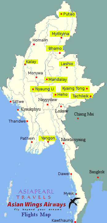 Asian Wings Airways Flights Map.