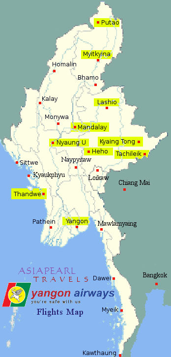 Yangon Airways Flights Map.