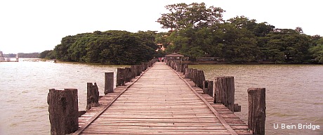 A View of U Bein Bridge towards the land.