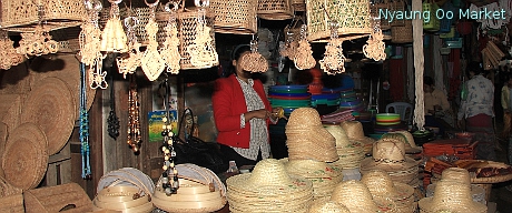 Nyaung Oo Market selling cane products.