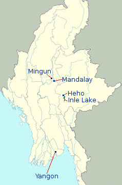 Myanmar Itinerary Map for Package AP15