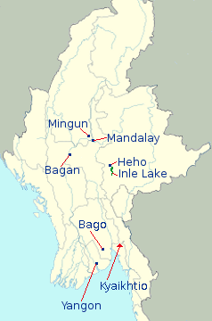 Myanmar Itinerary Map for Package IT3