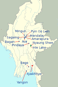 Myanmar Itinerary Map for Package AP6