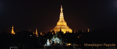 Shwedagon Pagoda at night.